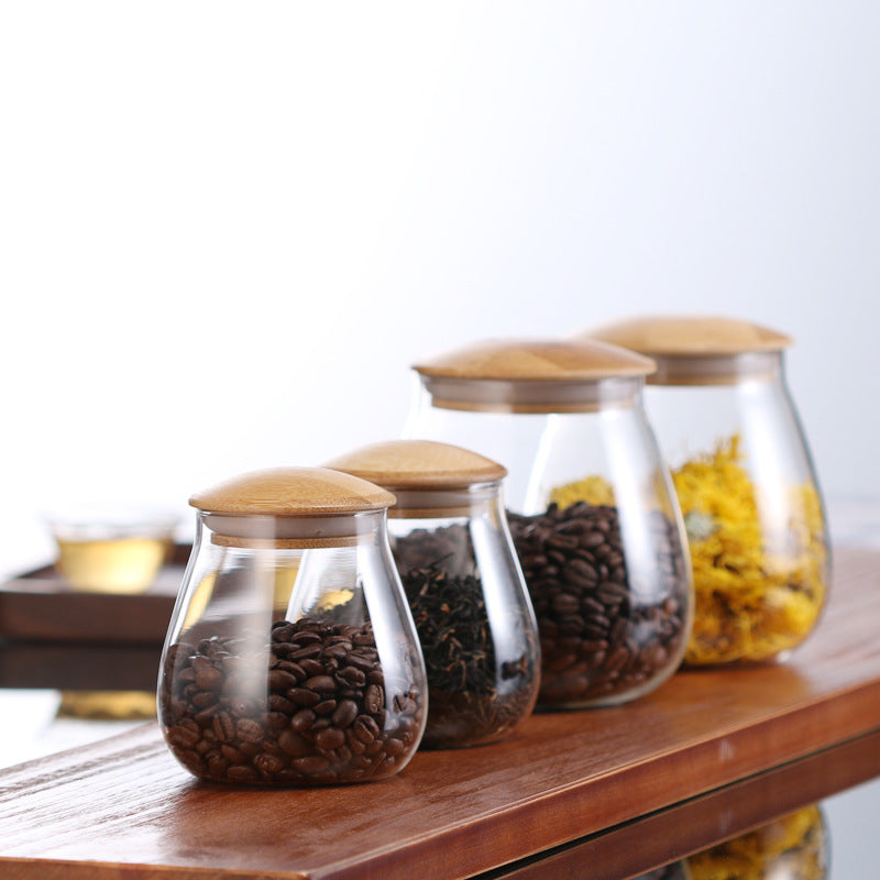 Kitchen Mushroom Shaped Glass Coarse Grains Sealed Tea Coffee Bean Storage Jar