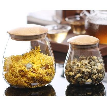 Kitchen Mushroom Shaped Glass Coarse Grains Sealed Tea Coffee Bean Storage Jar