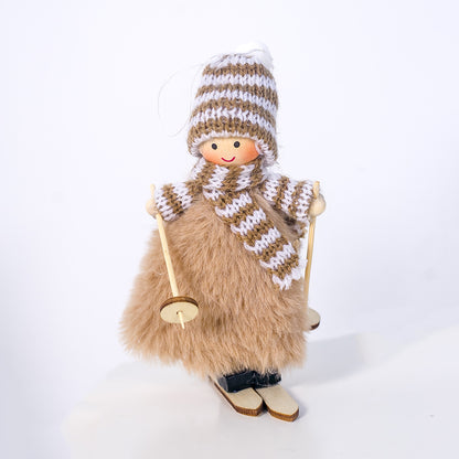 Ins Style Wool Plush Ski Girls' Doll Doll Christmas Hanging Decoration