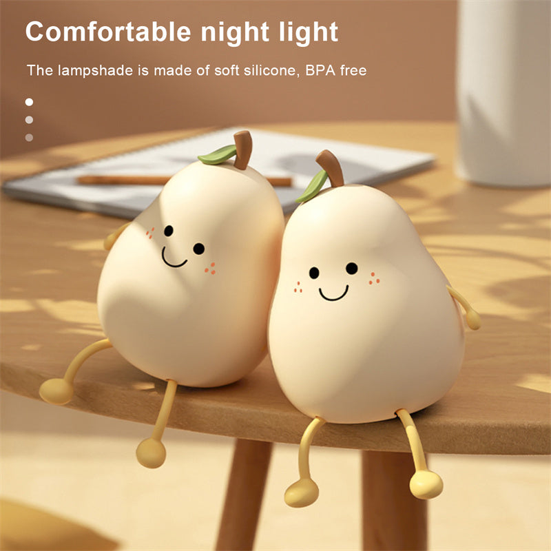 LED Pear Fruit Night Light USB Rechargeable Dimming Touch Silicone Table Lamp Bedroom Bedside Decoration Couple Gift Boby Light