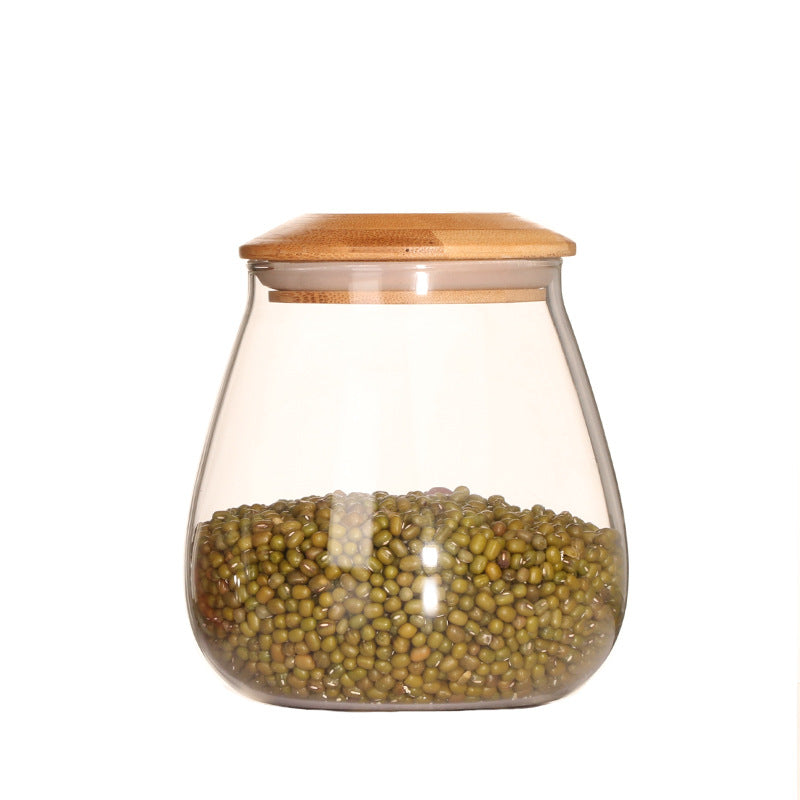 Kitchen Mushroom Shaped Glass Coarse Grains Sealed Tea Coffee Bean Storage Jar