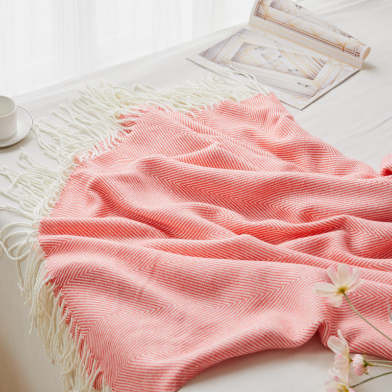 Woven Jacquard Woven Wave Pattern Herringbone Fringe Blanket